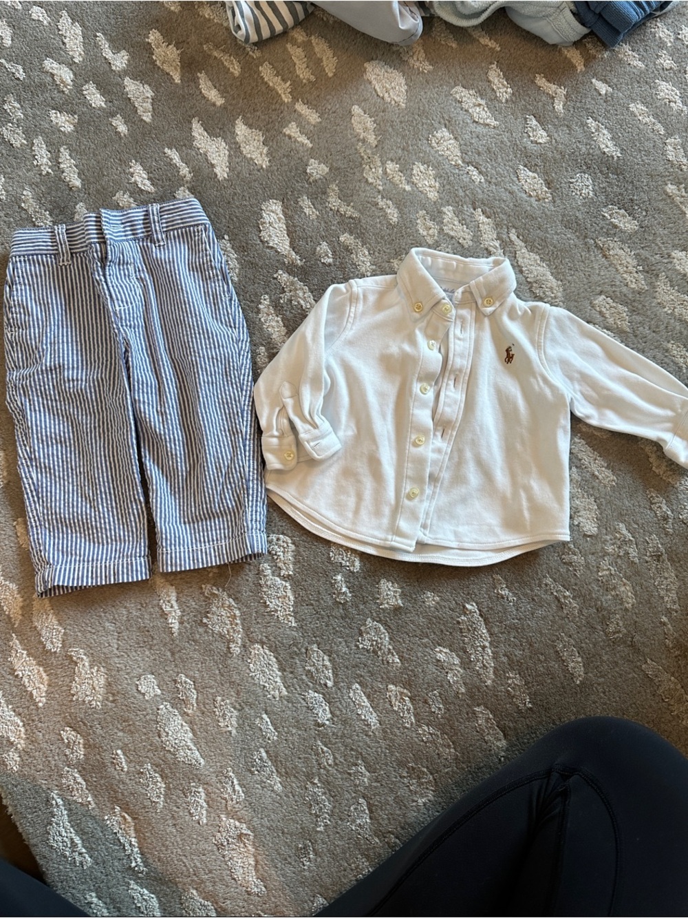 Ralph Lauren Baby White Button-Down Shirt and Blue Seersucker Pants